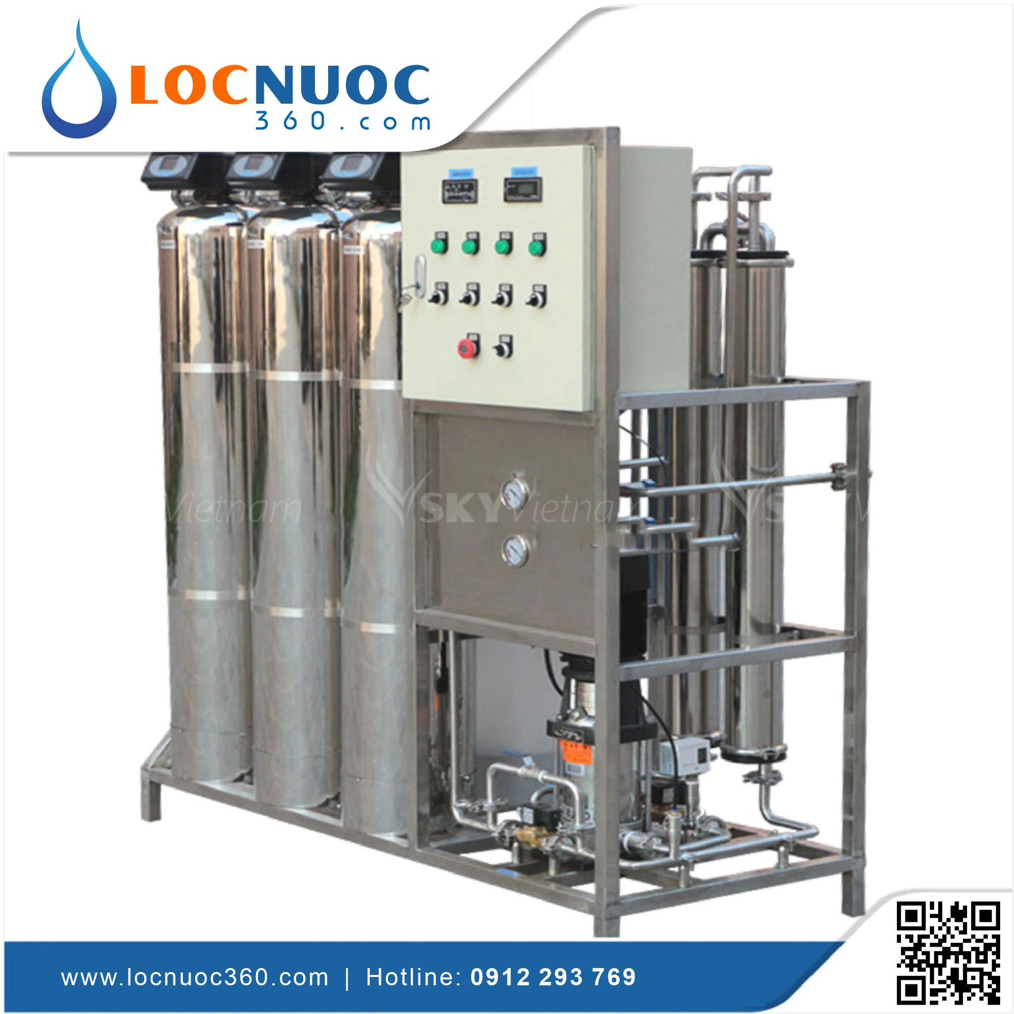 Hệ thống lọc nước RO công nghiệp 500 L/h cột inox