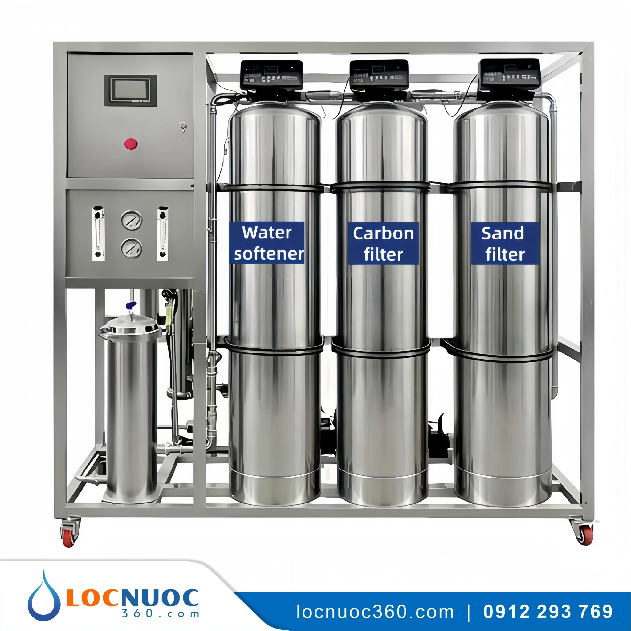 Thiết bị Lọc nước tinh khiết RO 500lit/h cho Biệt thự | Van tự động | Cột Inox304