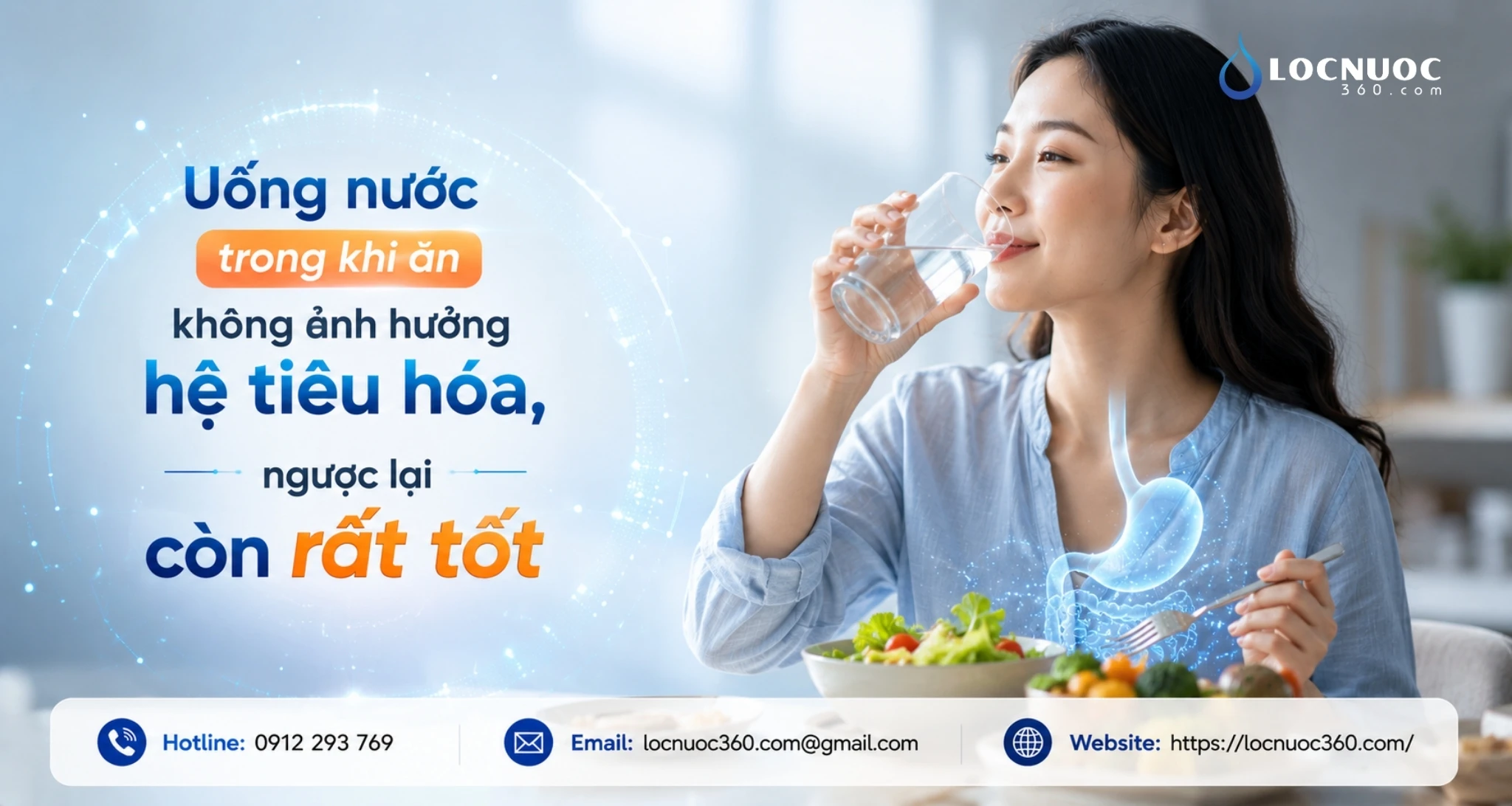 Uống nước trong khi ăn không ảnh hưởng hệ tiêu hóa, ngược lại còn rất tốt